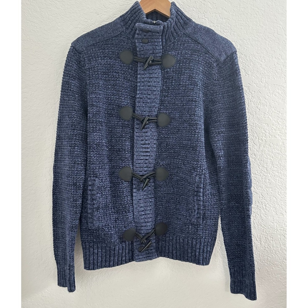 Express Knit Cardigan‎ Sweater Mens M Blue Toggle Button Academia Preppy Grandpa